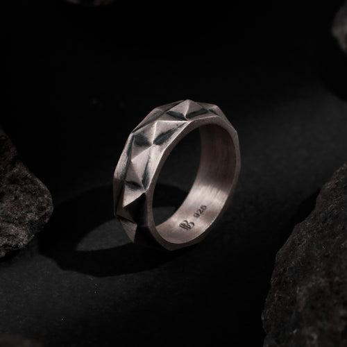 Multi Faceted Ring in matte oxidized finish 925 Sterling silver