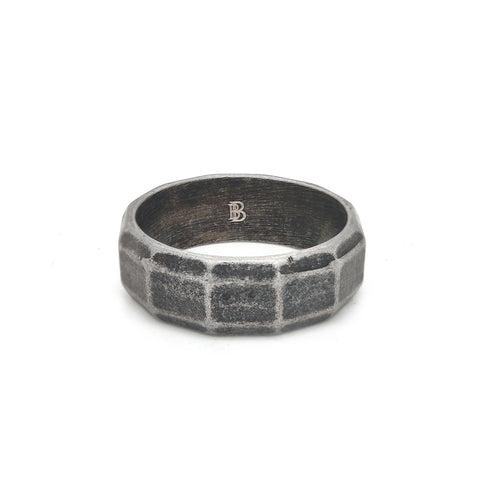 Hexa Industrial Facet Ring in Oxidized finish