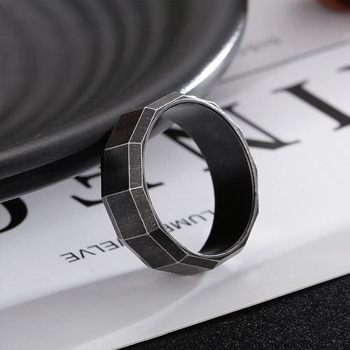 Hexa Industrial Facet Ring in Oxidized finish