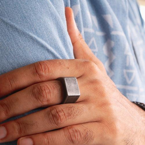 Solid Signet ring in Vintage oxidized finish