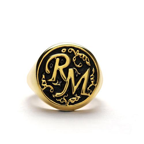 Personalized Initial Vintage Signet ring with antique finish