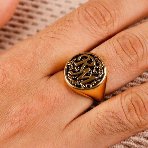 Personalized Initial Vintage Signet ring with antique finish