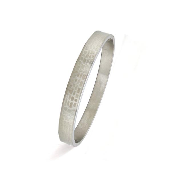 Brick Finish White Stainless Steel Cuff Bangle .