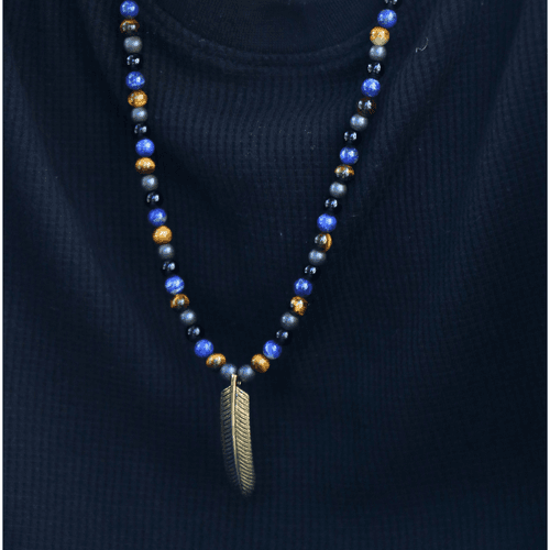 Free Spirited Feather pendant with Multi Gemstone Bead chain