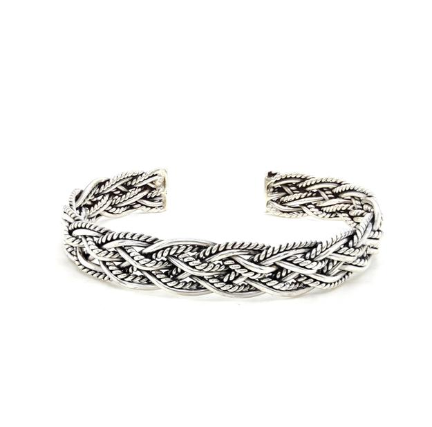 Silver twisted open cuff bracelet kada.