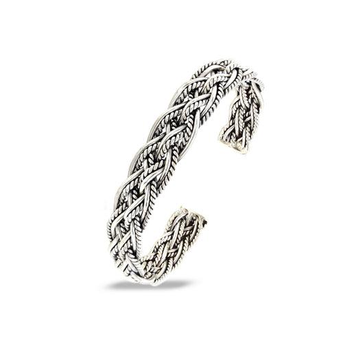 Silver twisted open cuff bracelet kada.