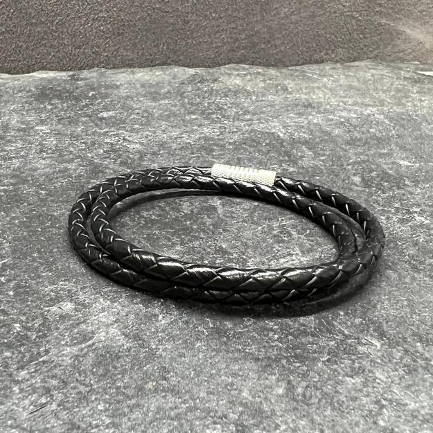 4mm Double Wrap Bracelet in Genuine Black Leather