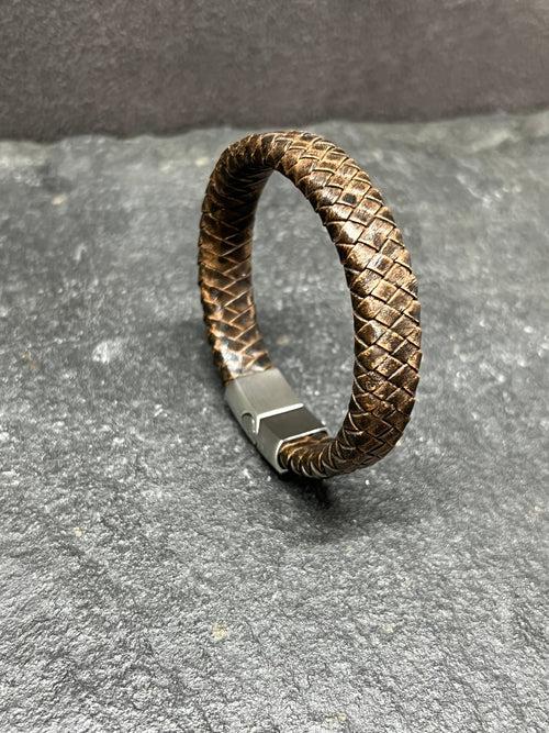 Flat Braided Genuine Brown Leather Bracelet