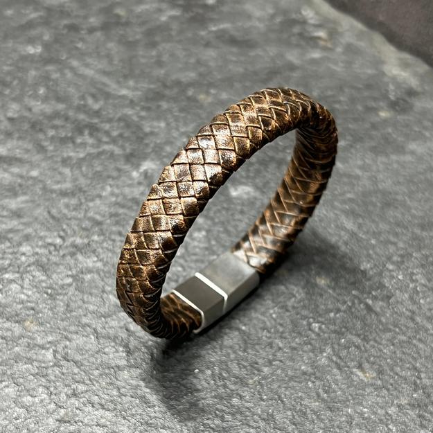 Flat Braided Genuine Brown Leather Bracelet