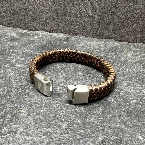 Flat Braided Genuine Brown Leather Bracelet