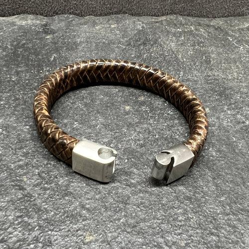 Flat Braided Genuine Brown Leather Bracelet