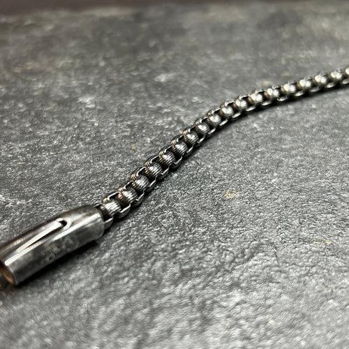 6mm Textured box chain bracelet in Stainless steel oxidized finish