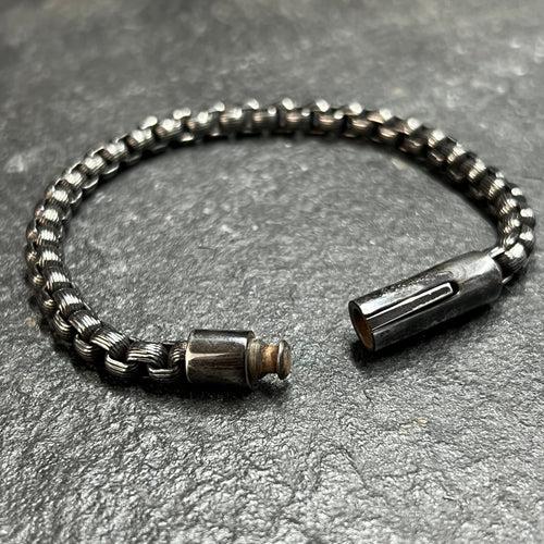 6mm Textured box chain bracelet in Stainless steel oxidized finish