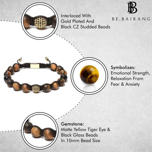 The Urban Pod Macrame Bracelet in Yellow Tiger Eye, Black Onyx Gemstones