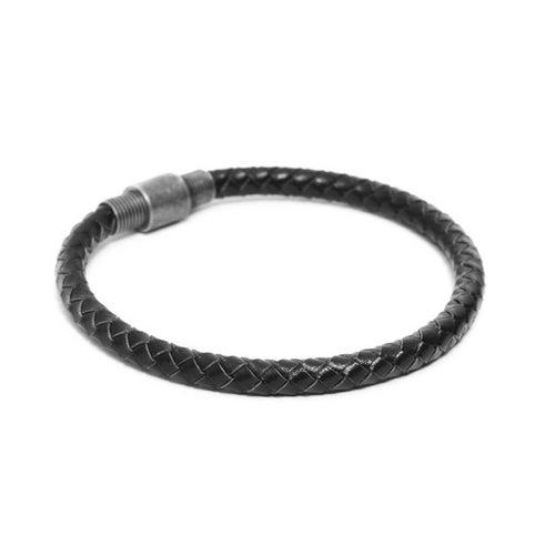 Classic 5mm Round Braided Black Leather Bracelet