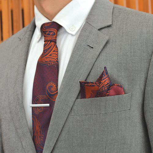 Ceremony Paisley Silk Pocket Square, Burgundy