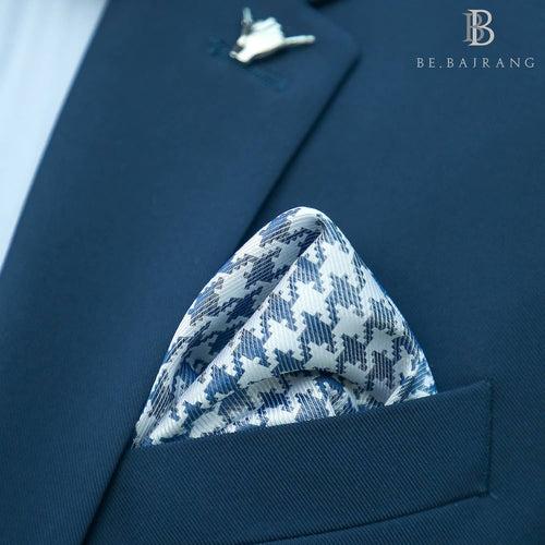 Houndstooth Silk Pocket Square, Blue & White