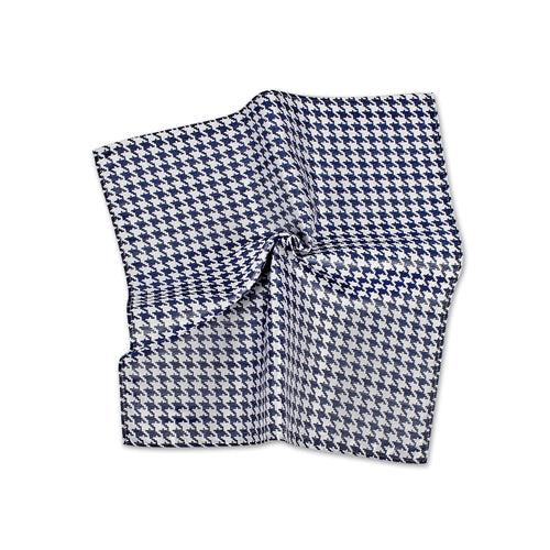 Houndstooth Silk Pocket Square, Blue & White