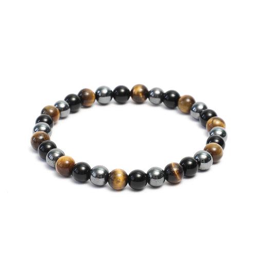 Power of 3 protection Link Bracelet:  Tiger Eye, Hematite & Onyx Gemstones