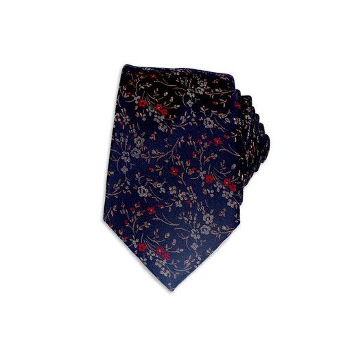 Free Fall Floral Theme Silk Tie, Navy