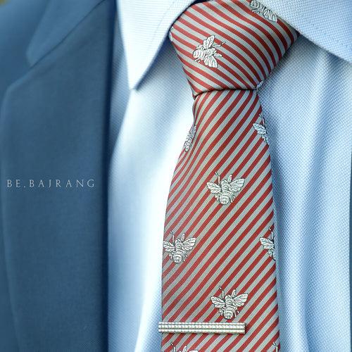 Bee Novelty Tie, Red & White Stripes