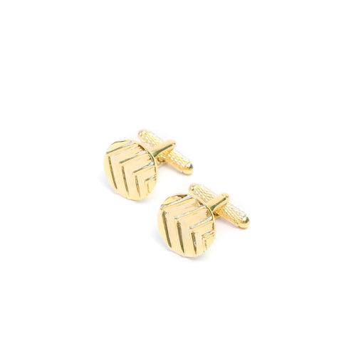 Round Chevron Cufflink Set in Yellow Gold plating