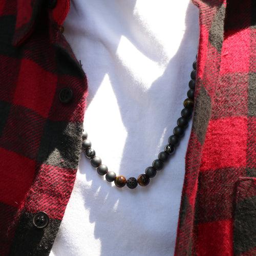 Boho Link beaded chain with Tiger eye and Hematite Gemstones