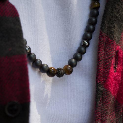 Boho Link beaded chain with Tiger eye and Hematite Gemstones
