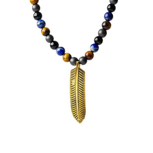 Free Spirited Feather pendant with Multi Gemstone Bead chain