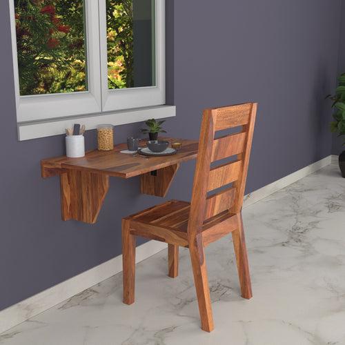 Cheverlet Light Style Handmade Wooden Wall Dining Table with Chair