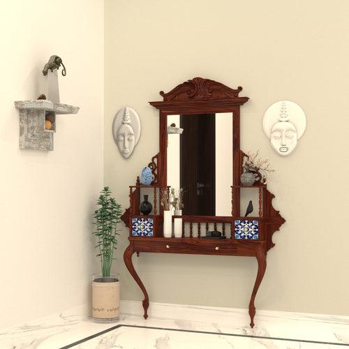 Aesthetic Natural Brown Heritage Finished Handmade Wooden Mirror