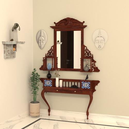 Aesthetic Natural Brown Heritage Finished Handmade Wooden Mirror