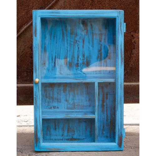 Traditional Blue Distressed Finished Wooden Handmade Wall Cabinet