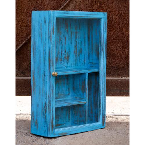 Traditional Blue Distressed Finished Wooden Handmade Wall Cabinet