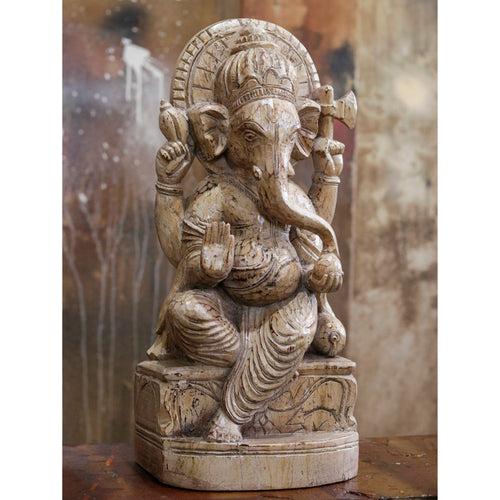 Traditional Spiritual Lord Ganesh Wooden Hand-Carved Wooden Wall Decor