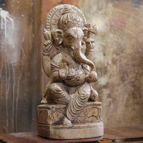 Traditional Spiritual Lord Ganesh Wooden Hand-Carved Wooden Wall Decor