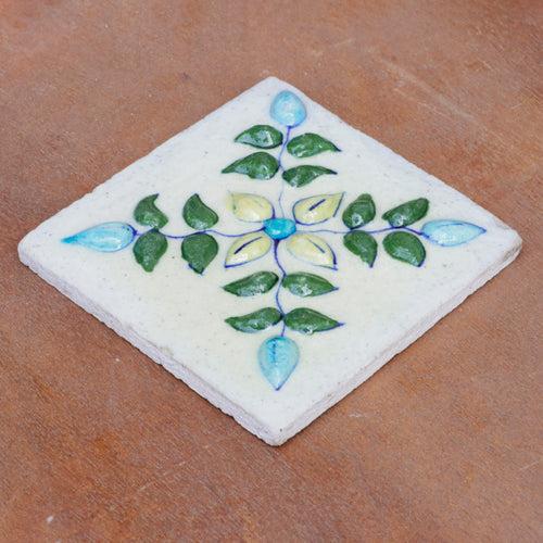 Glamour Rich Embossed Flower Designed Ceramic Square Tile Set of 2