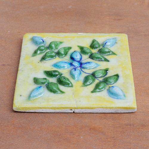 Evergreen Rich Embossed Flowered Designed Ceramic Square Tile Set of 2