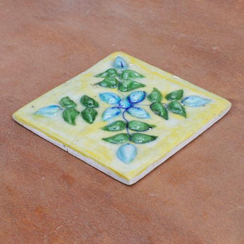 Evergreen Rich Embossed Flowered Designed Ceramic Square Tile Set of 2