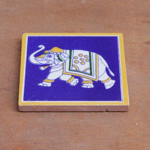 Vintage Clever Elephant Designed Ceramic Square Tile Set of 2