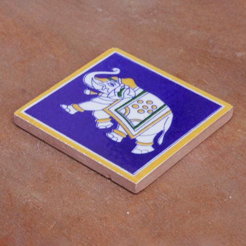 Vintage Clever Elephant Designed Ceramic Square Tile Set of 2