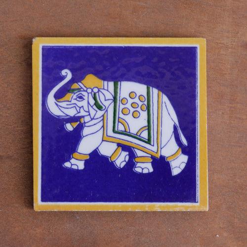 Vintage Clever Elephant Designed Ceramic Square Tile Set of 2