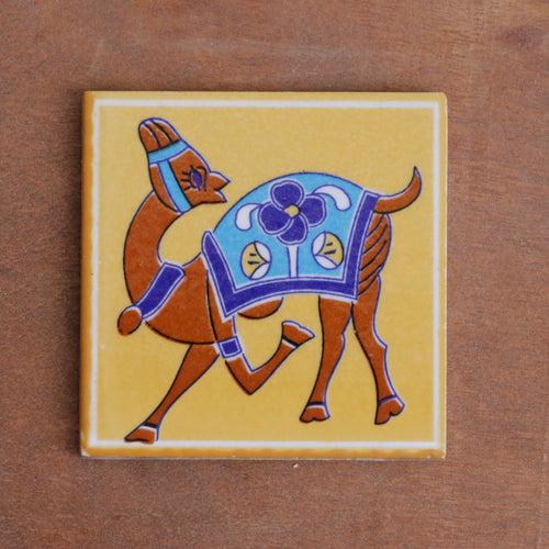 Unique Vintage Dancing Camel Designed Square Ceramic Tile Set of 2