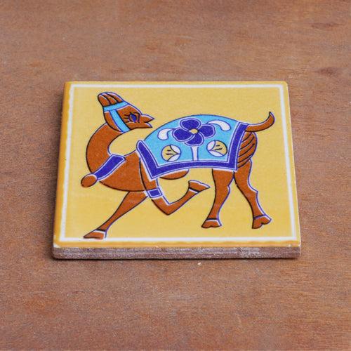 Unique Vintage Dancing Camel Designed Square Ceramic Tile Set of 2