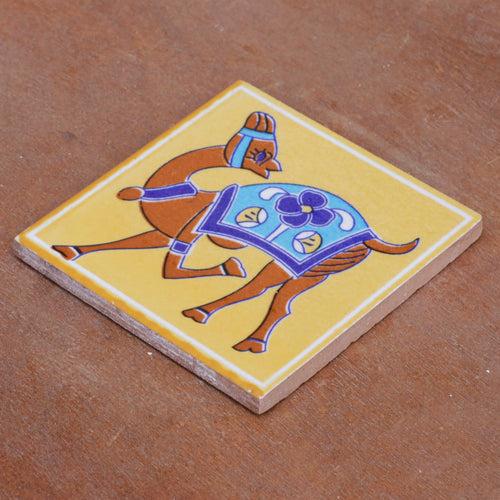 Unique Vintage Dancing Camel Designed Square Ceramic Tile Set of 2