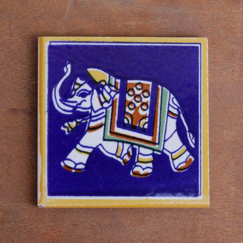 Aesthetic Vintage Elephant Designed Ceramic Square Tile Set of 2