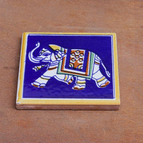 Aesthetic Vintage Elephant Designed Ceramic Square Tile Set of 2