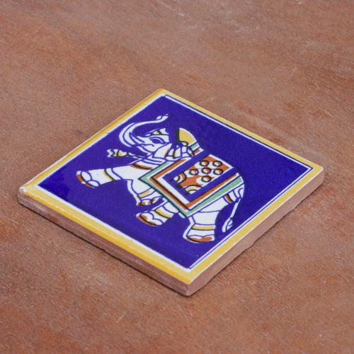 Aesthetic Vintage Elephant Designed Ceramic Square Tile Set of 2