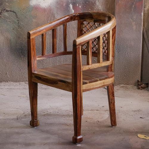 Vintage Natural Brown Finished Wooden Handmade Chair Set of 2