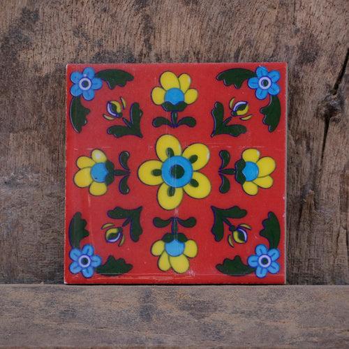Traditional Reddish Flowere Finished Ceramic Square Tile